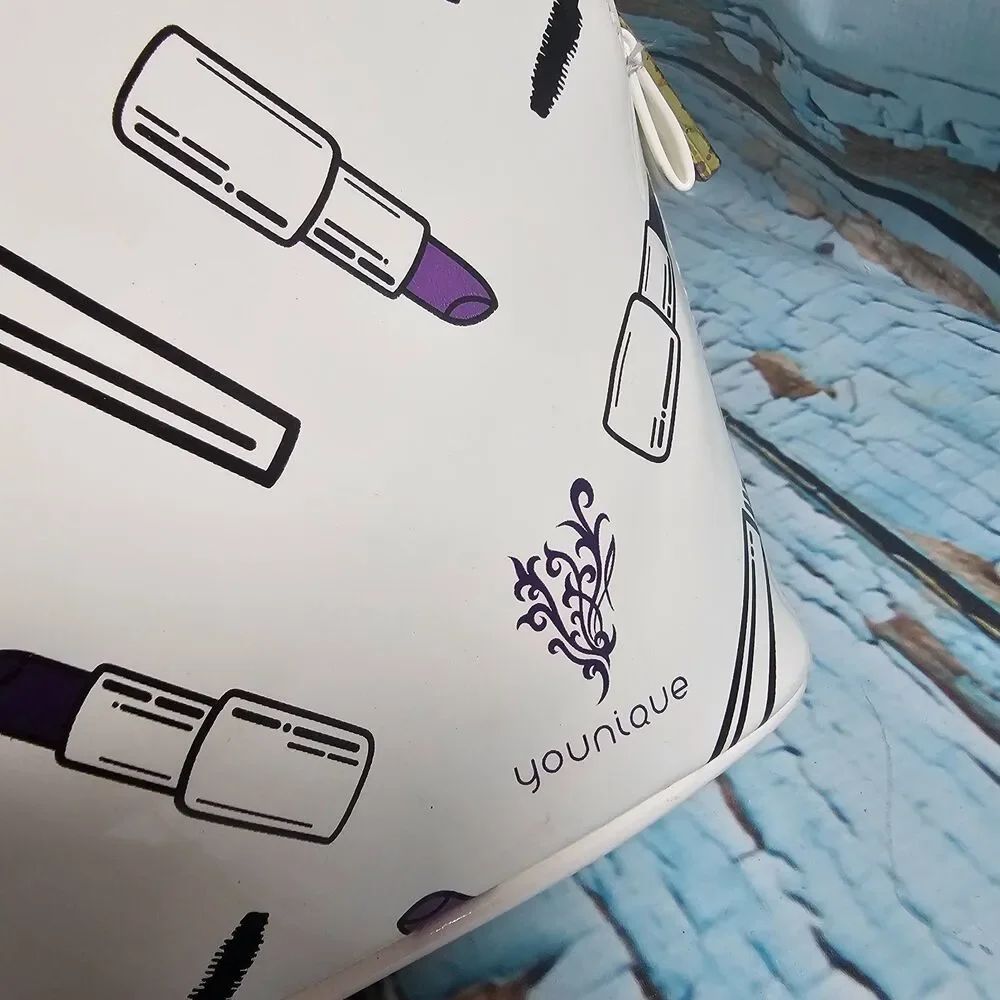 Younique Makeup Cosmetic Bag White Purple Lipstick Print Travel Zip Pouch Case